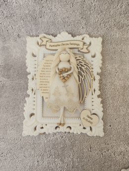 ANIOŁEK makrama W RAMCE OZDOBNEJ PAMIĄTKA Chrztu Świętego PREZENT personalizowany