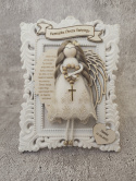 ANIOŁEK makrama W RAMCE OZDOBNEJ PAMIĄTKA Chrztu Świętego PREZENT personalizowany