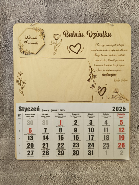 Kalendarz ze zdjeciem Dzień Babci i Dziadka wiszący lub magnes WZ1