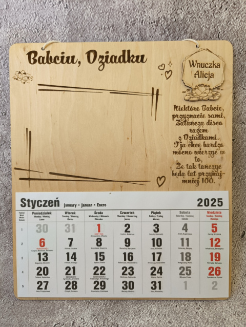 Kalendarz ze zdjeciem Dzień Babci i Dziadka wiszący lub magnes WZ2