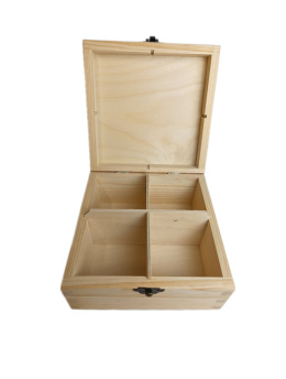 Pudełko drewniane 16cm x 16cm x 8cm 4 przegrody Z ZAMKNIĘCIEM