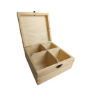 Pudełko drewniane 16cm x 16cm x 8cm 4 przegrody Z ZAMKNIĘCIEM