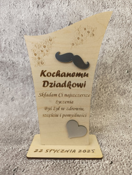 Statuetka na Dzień Dziadka personalizowana wąsy i serce podziękowanie