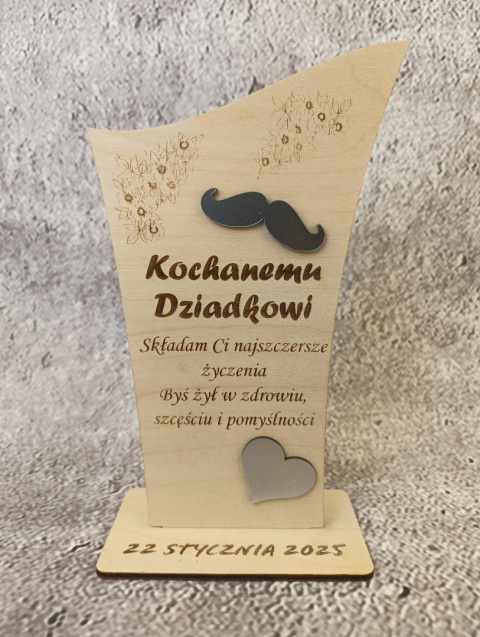 Statuetka na Dzień Dziadka personalizowana wąsy i serce podziękowanie