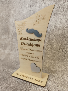 Statuetka na Dzień Dziadka personalizowana wąsy i serce podziękowanie
