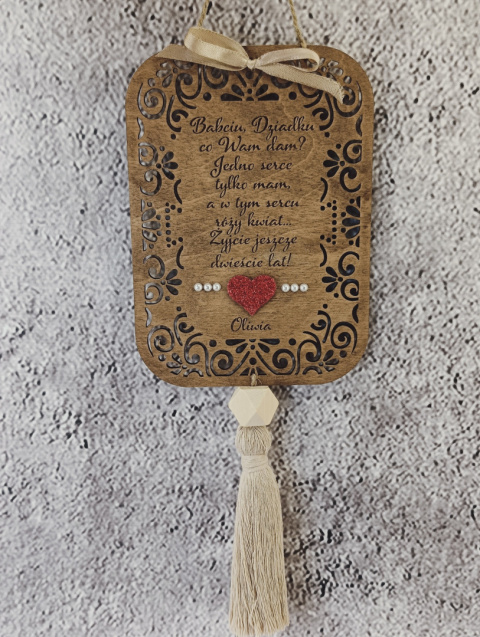 Zawieszka personalizowana AŻUROWA z wierszykiem na Dzień Babci i Dziadka